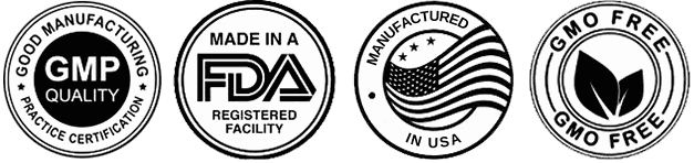 GMP certified, FDA registered facility, Manufactured in USA with foreign and domestic ingredients, GMO-Free